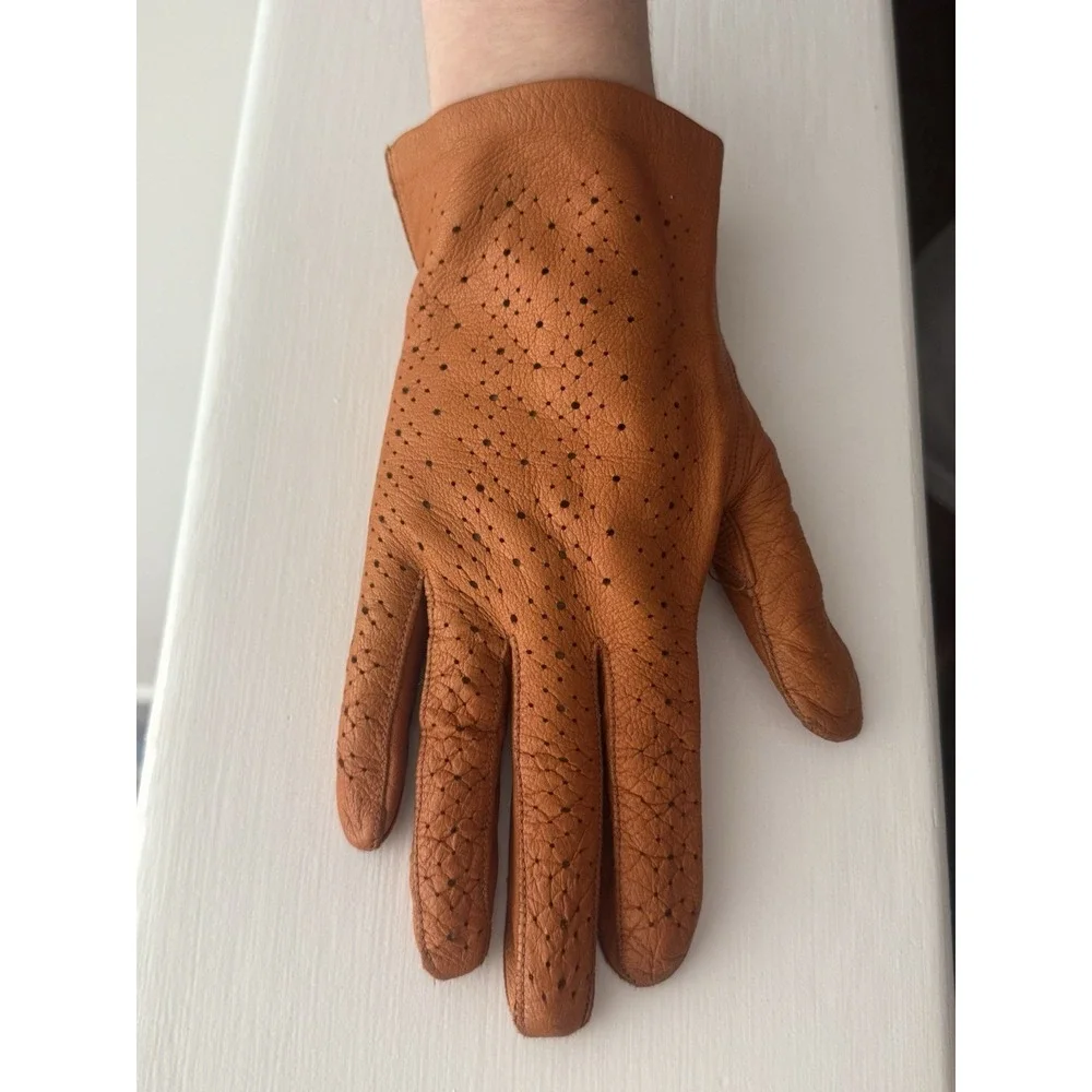 Vintage‎ Women's Orangish Brown Soft Leather Driving Riding Gloves Sz SM 6-6.5